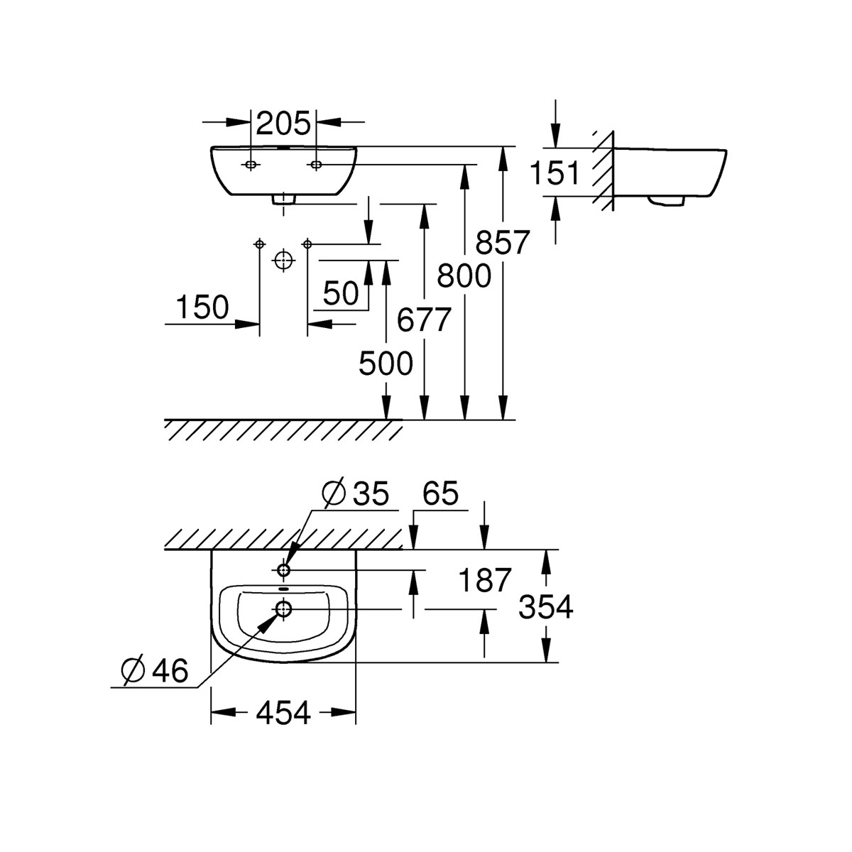 Grohe Handwaschbecken Bau alpinweiß 45,4 x 15,1 x 35,4 cm Bild 2