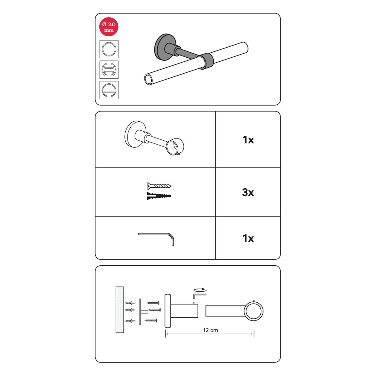 Gardinia Wandträger Chicago für Durchmesser 20 mm geschlossen bronze Bild 3