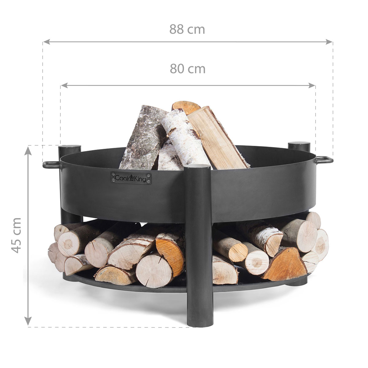 CookKing Feuerschale Montana 80 inkl. Holzlager 88x45cm Schwarz Bild 4