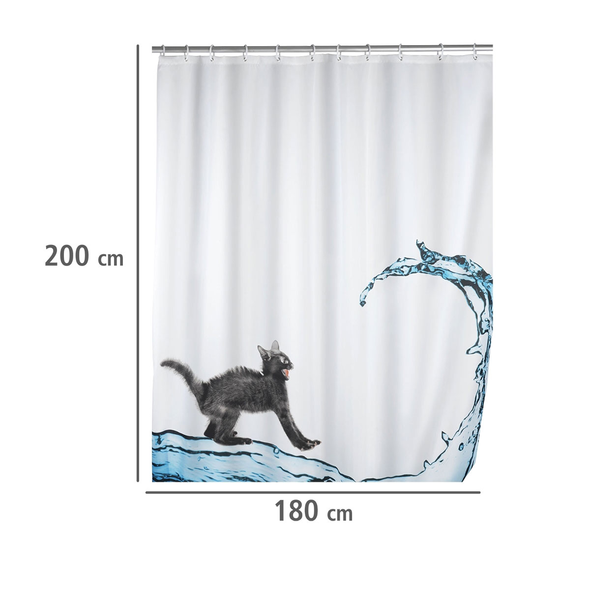 Wenko  Anti-Schimmel Duschvorhang Cat Textil Polyester 180 x 200 cm waschbar Bild 5