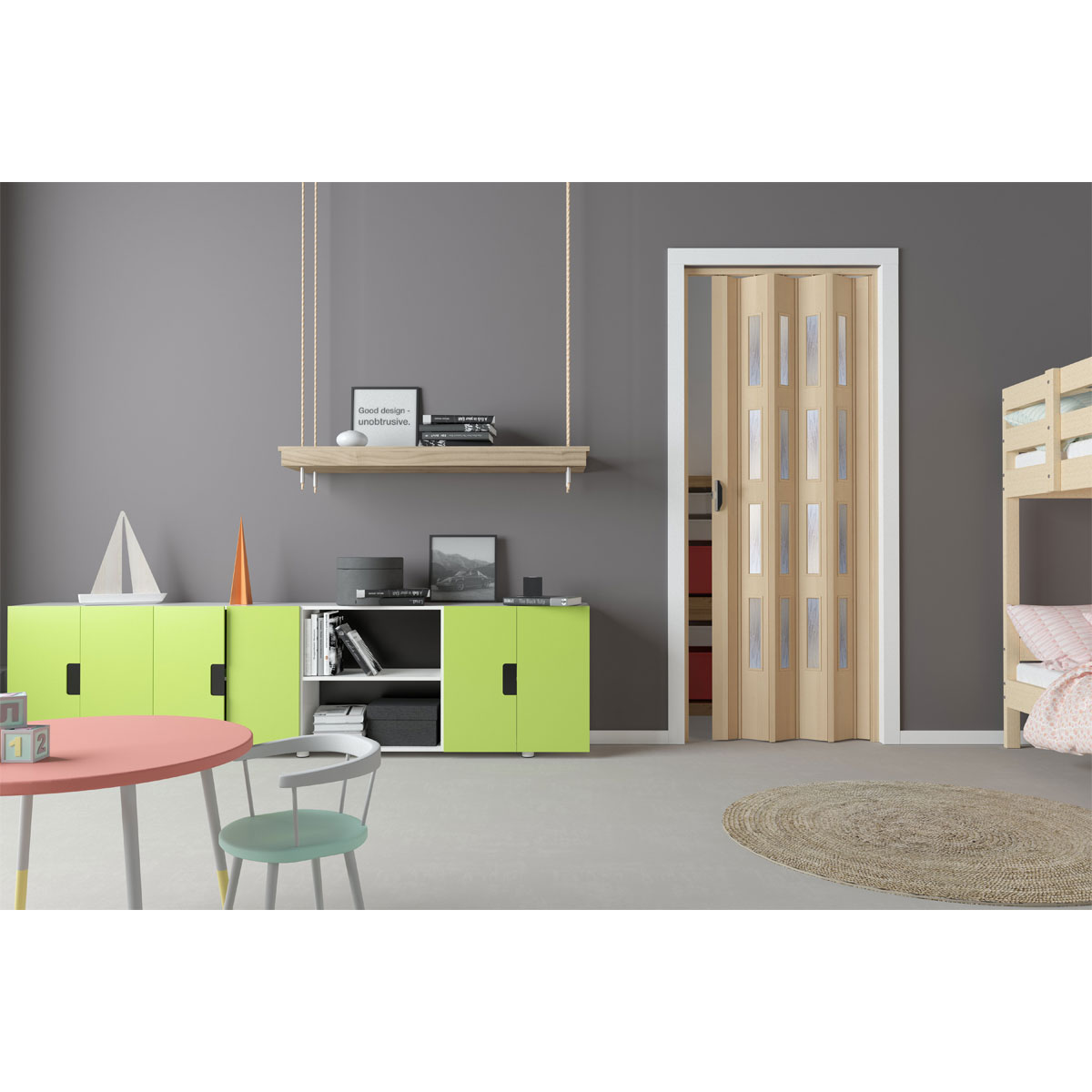 FORTE Kunststoff-Falttür Luciana B 88,5 x H 202 cm Esche holz 3 D  4 Fenster