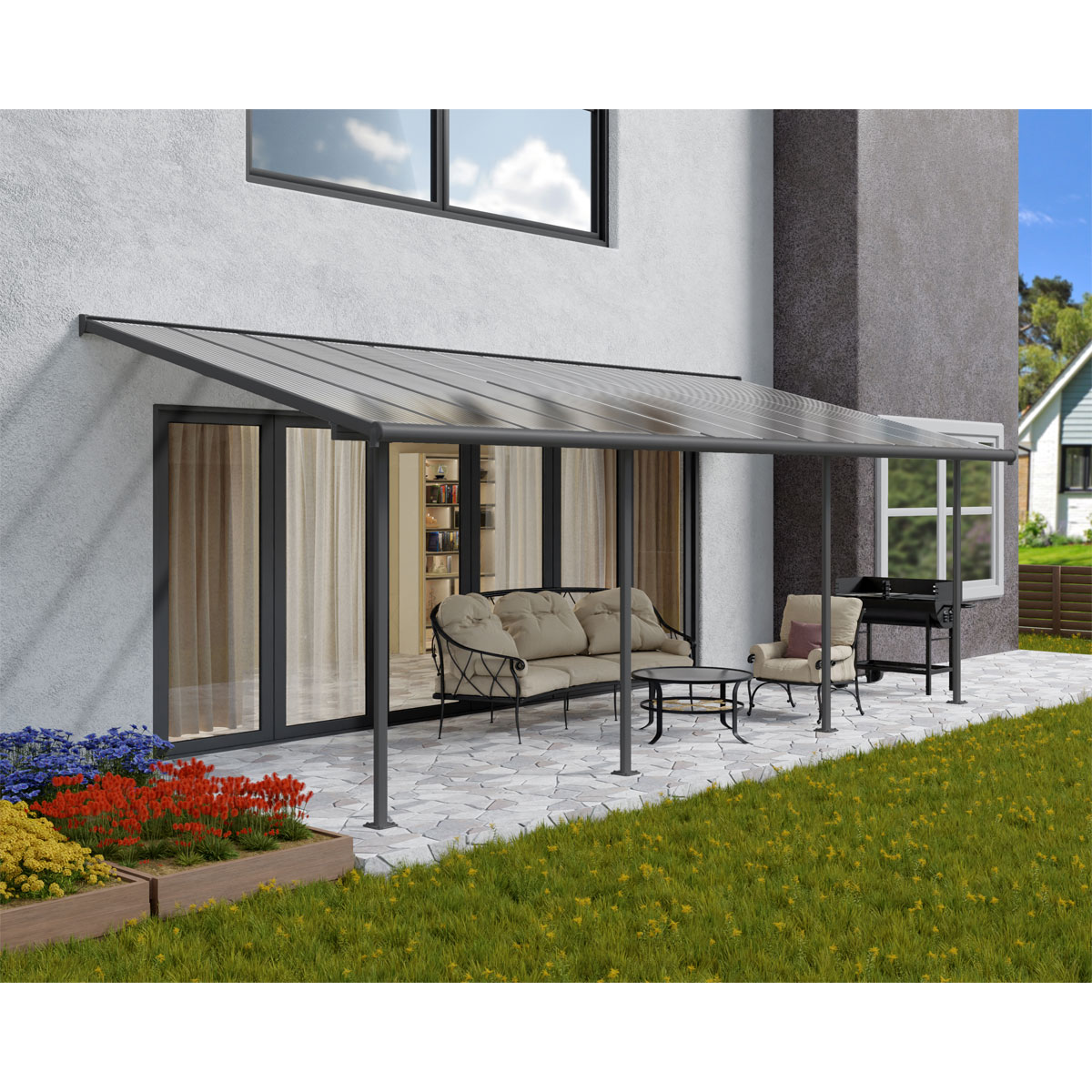 Palram Canopia Sierra Alu Terrassenüberdachung Polycarbonat 3x7,5 m grau