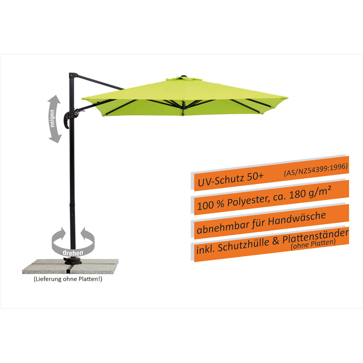 Schneider Schirme Ampelschirm Rhodos Junior 230 x 230 cm apfelgrün Bild 8