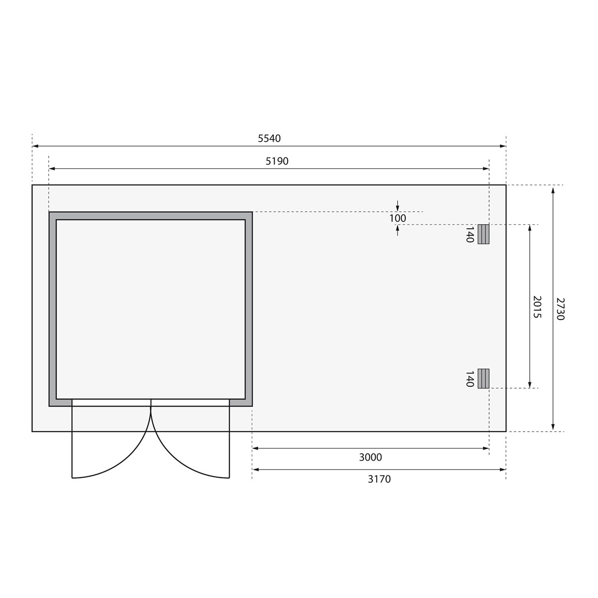 Karibu BBH Bastrup 2 Set mit Anbaudach naturbelassen Bild 8