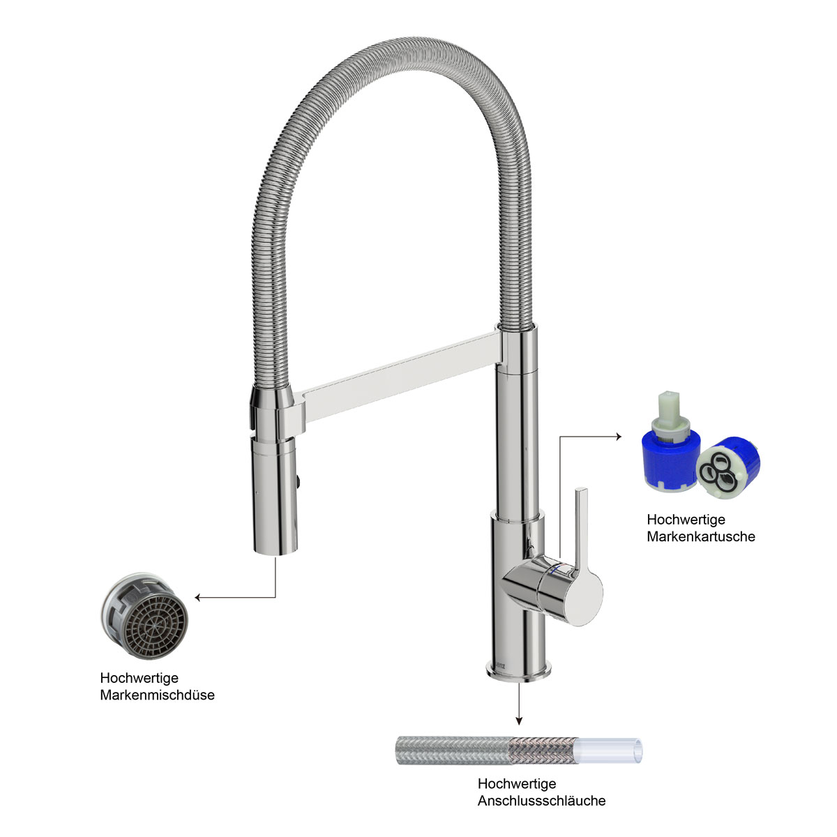 Lenz  Küchenarmatur ALUNA mit Pendelbrause Edelstahloptik Bild 7