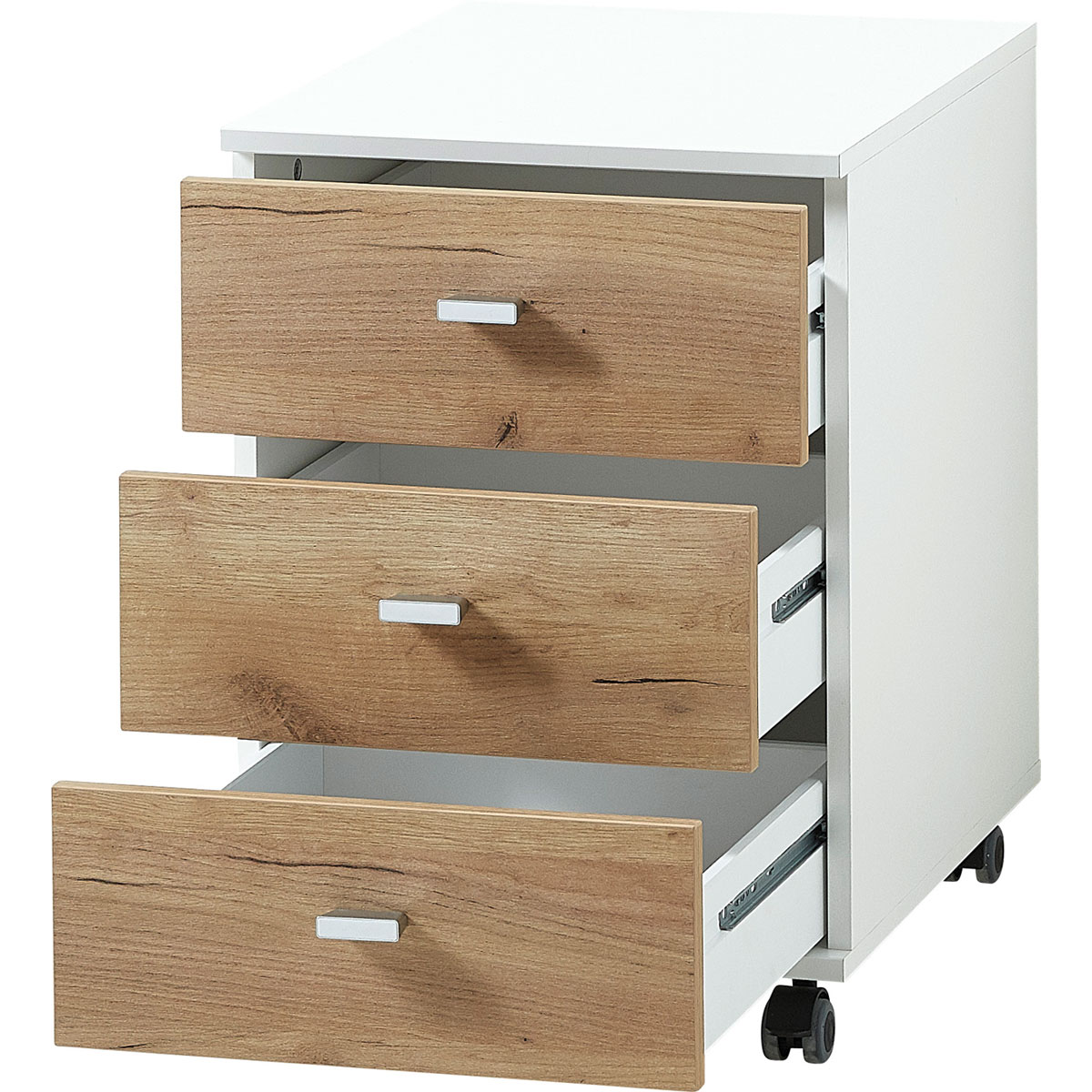 Rollcontainer Sort mit 3 Schubkästen 40 x 57 x 49 cm weiß/Navarra-Eiche-Nachbildung Bild 3