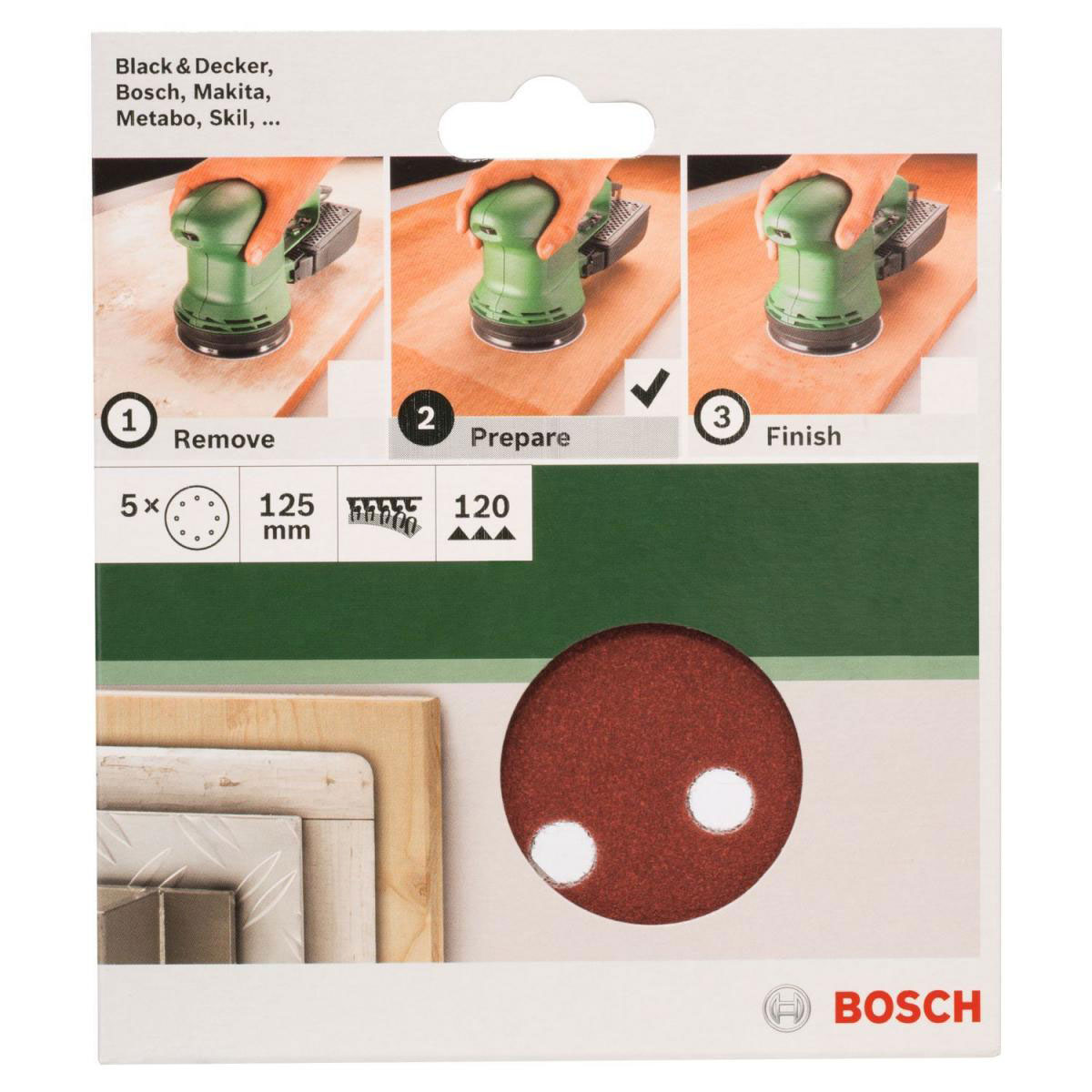 Bosch  DIY Schleifblatt Durchmesser 12,5 cm G120 Klett 5 Stück Bild 2