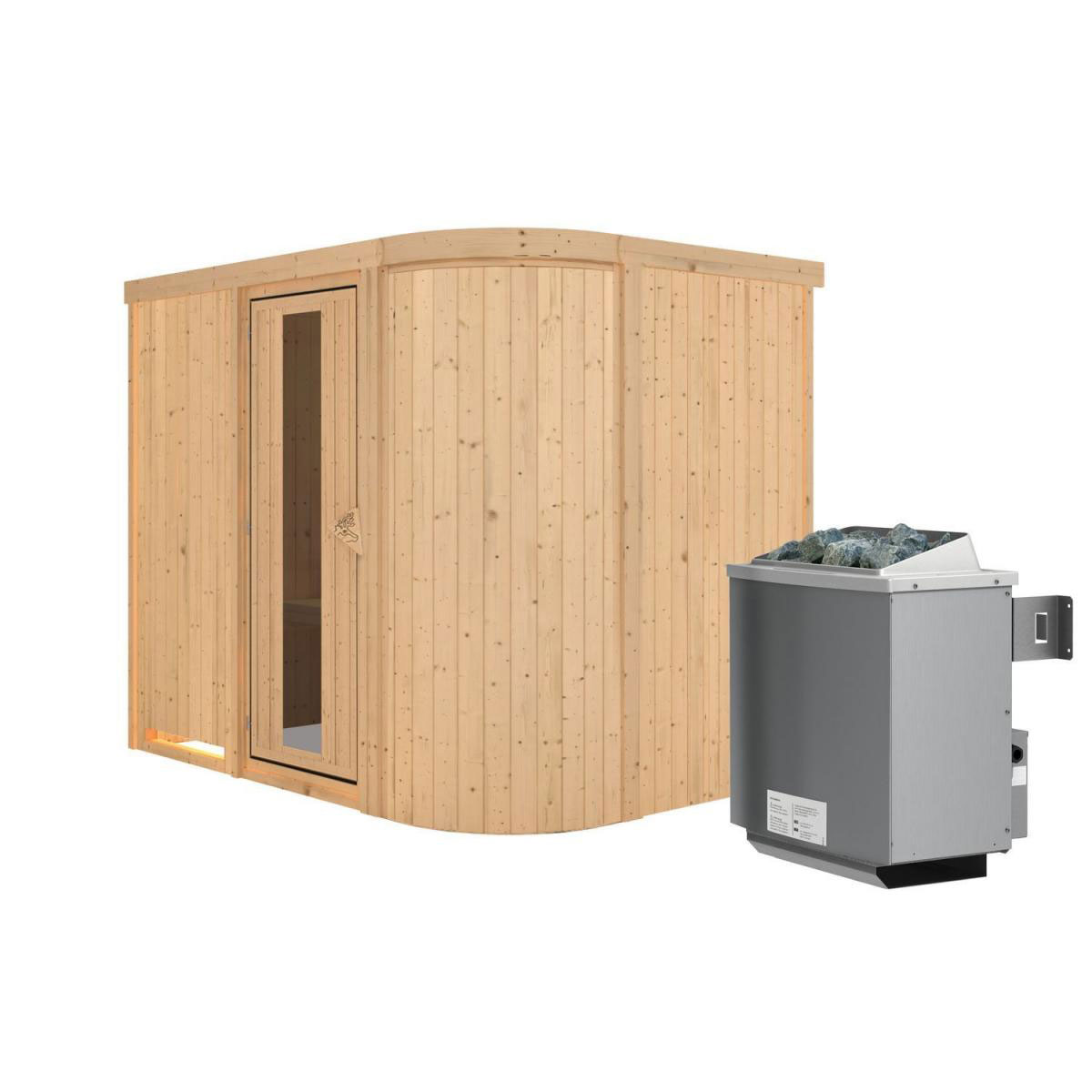 Karibu Sauna Titania 4 Fronteinstieg 9 kW Ofen integr Strg kein Kranz Energiespartür Bild 1