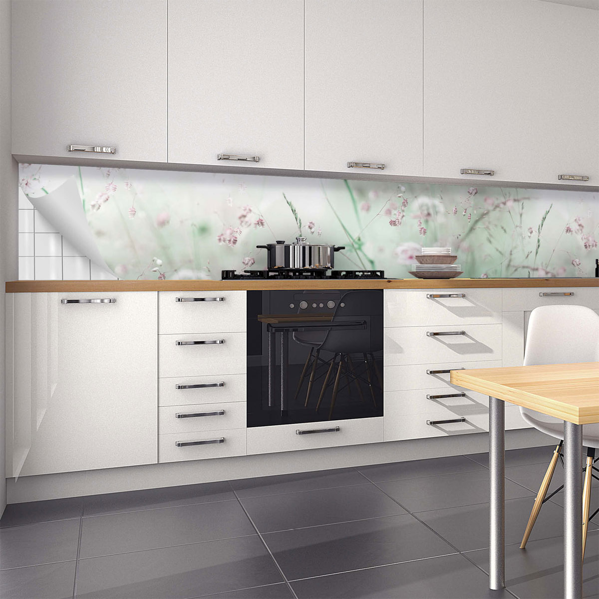 MySpotti Folie Küche Blumenmuster 450 x 60 cm Bild 1