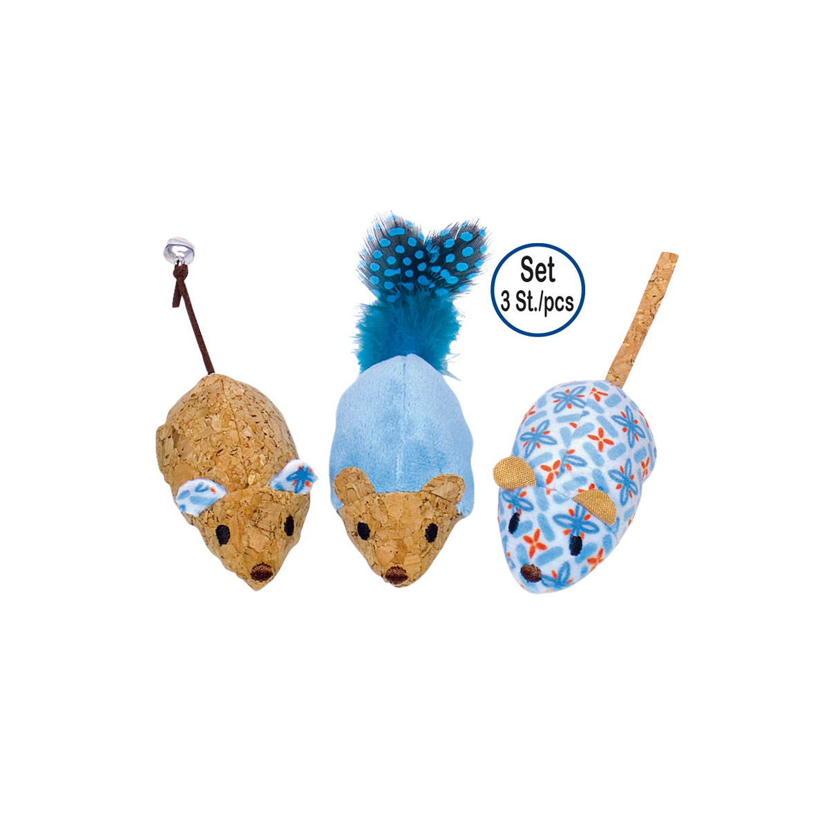 Plüsch Mäuse mit Catnip blau 12 cm 3 St