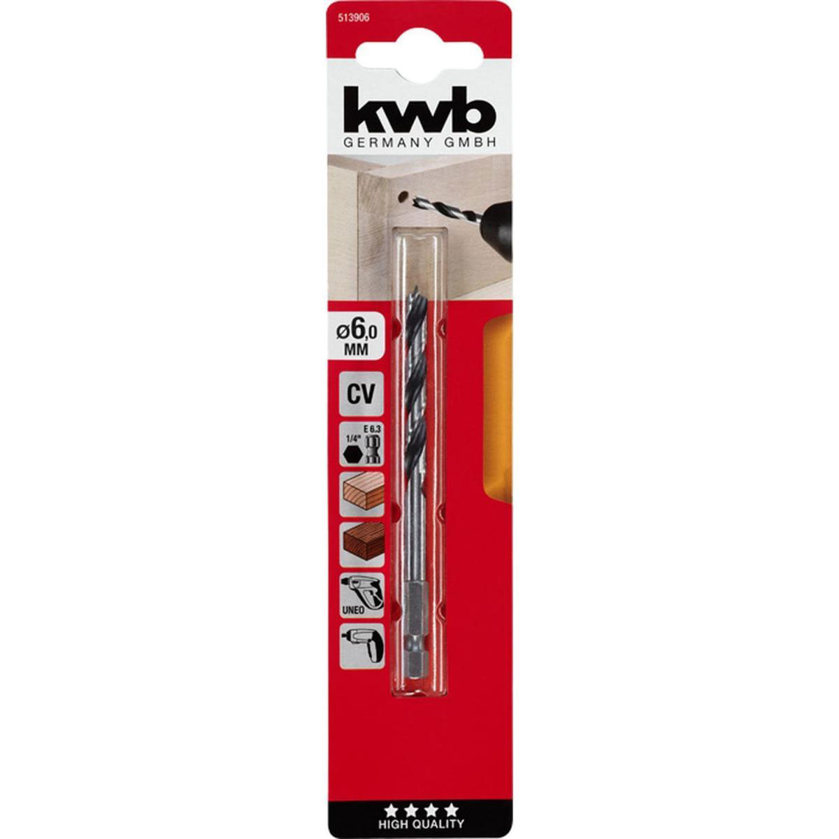 kwb  Holzspiralbohrer mit Sechskantaufnahme 1/4" Durchmesser 6 mm Bild 2