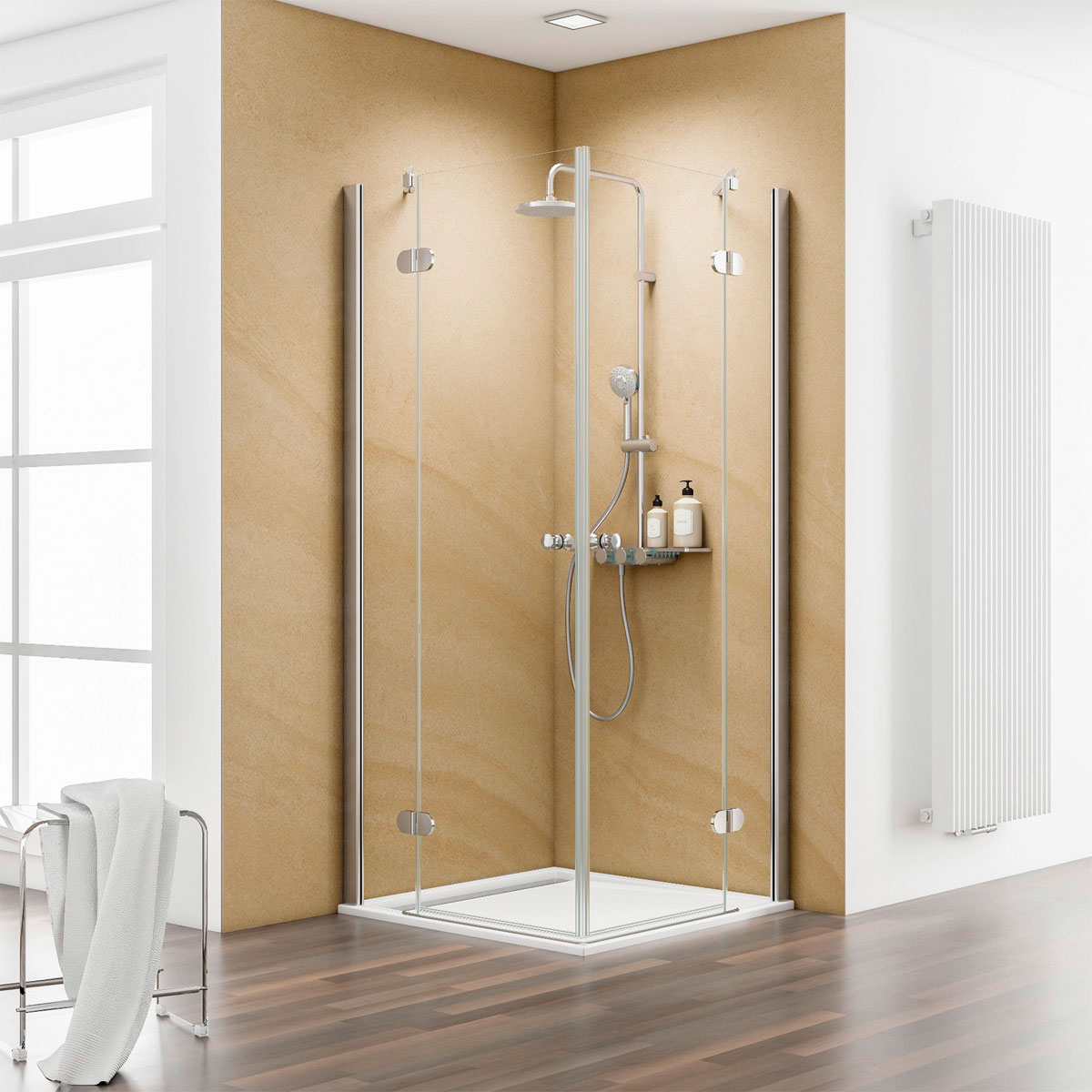 Schulte ExpressPlus MasterClass Eckeinsti auf DB 2000 x 800 x 800 chrom klar fixil Rundgriff