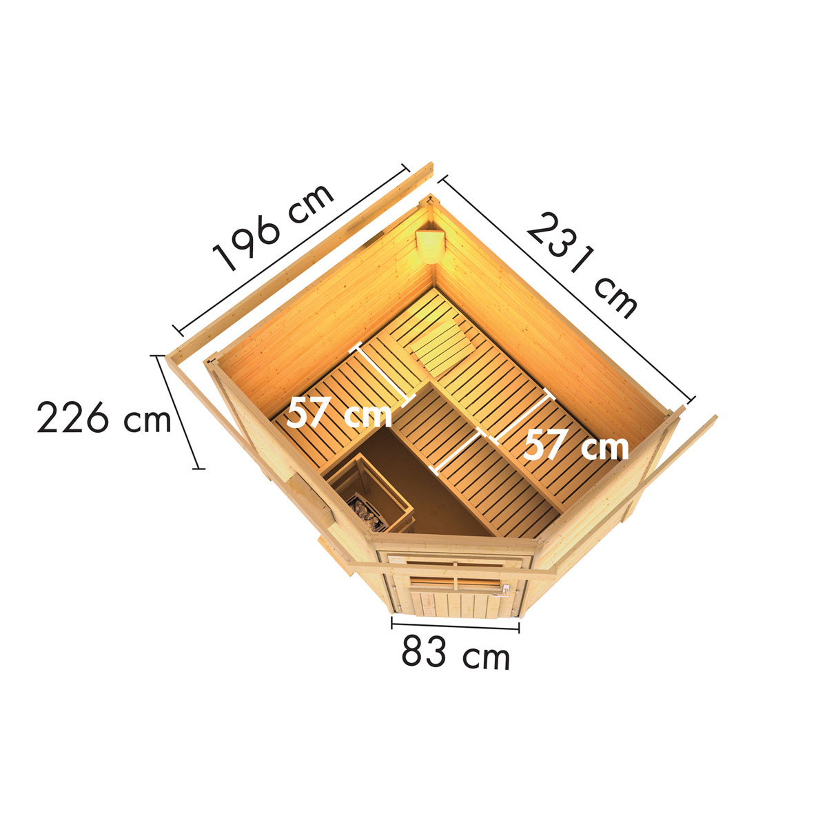 Karibu Saunahaus Mikka 38 mm ohne Ofen Milchglastür Bild 2
