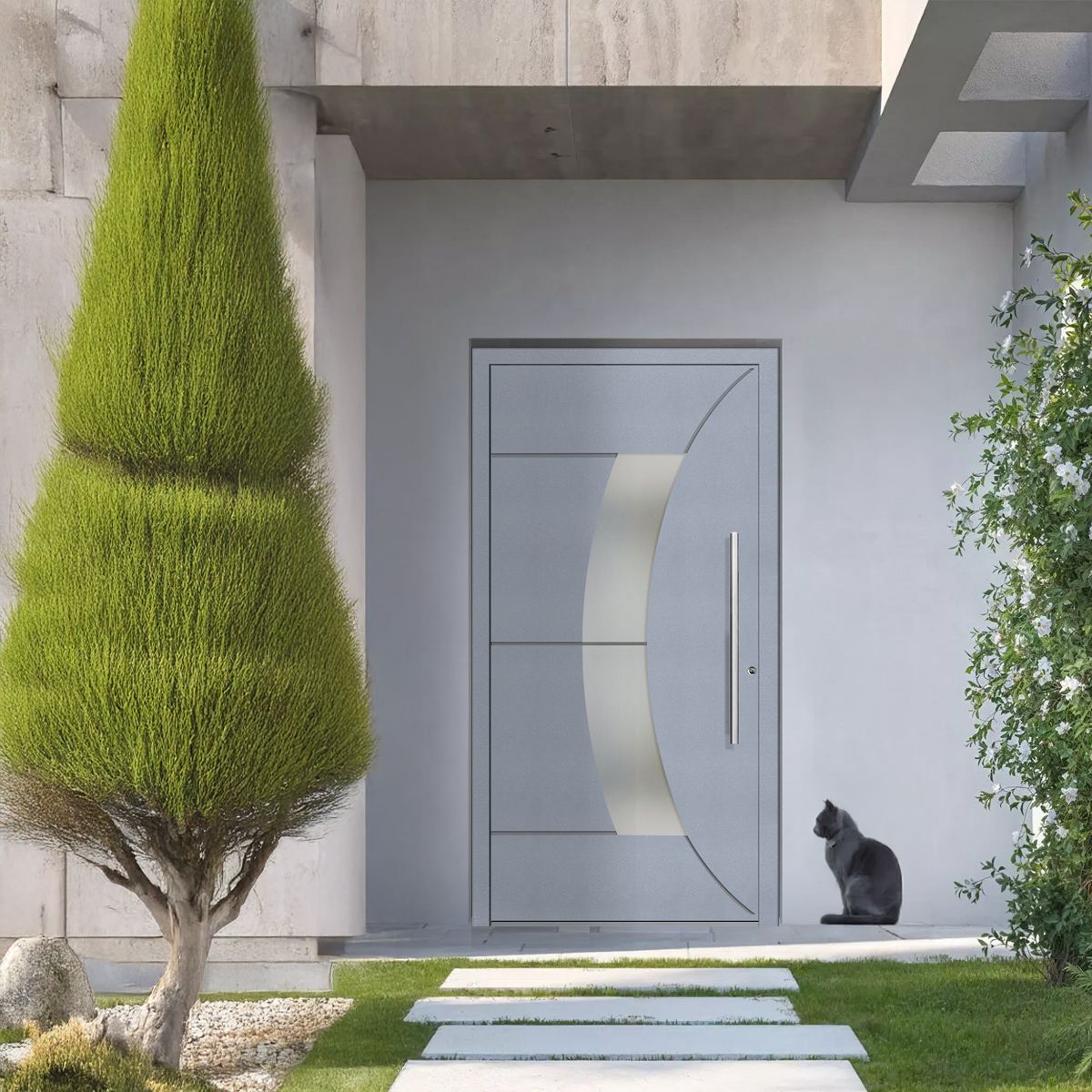 Schüco Aluminium Haustür 602 Verona Excellent 1100 x 2100 mm RAL9016/7040 DR