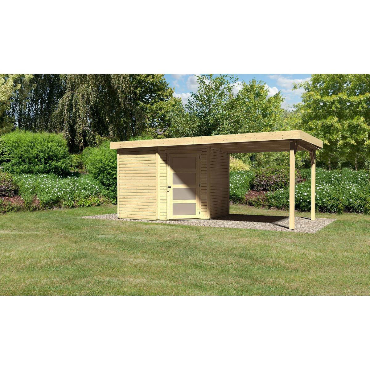 Karibu Gartenhaus Schwandorf 3/5 mit Anbaudach 260 cm 497 x 246 x 218 cm braun Bild 1