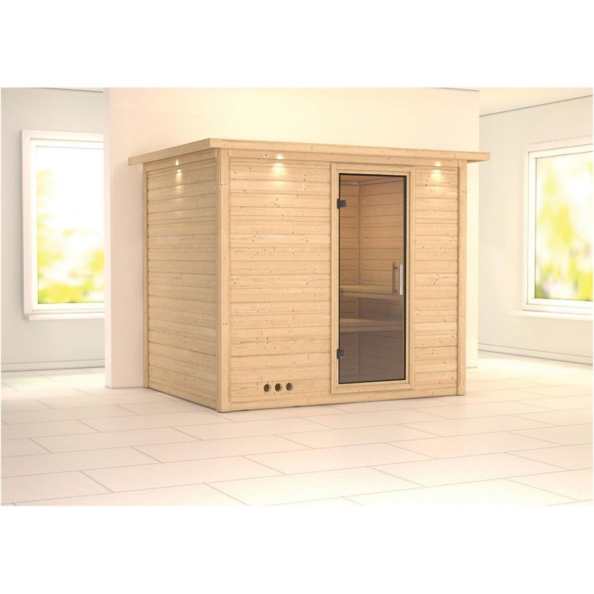Karibu Sauna Sonara Fronteinstieg ohne Ofen mit Kranz Klarglas-Tür Bild 3