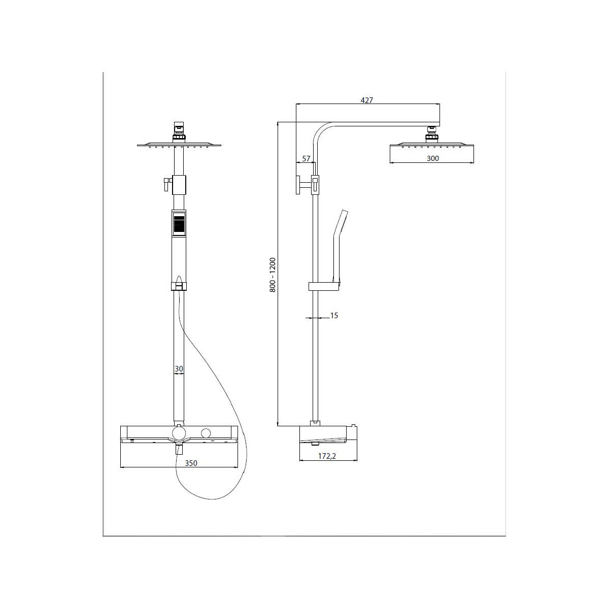 Überkopf-Brauseset Ocean mit Thermostatarmatur chrom/Anthrazit mit Ablage Bild 3
