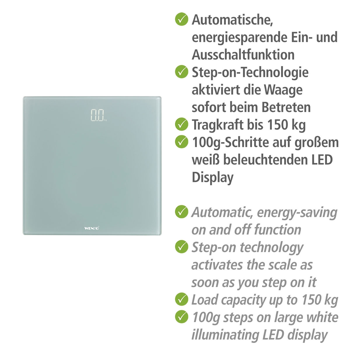 Wenko  Personenwaage LED Grau digitale Körperwaage mit LED-Display Bild 3