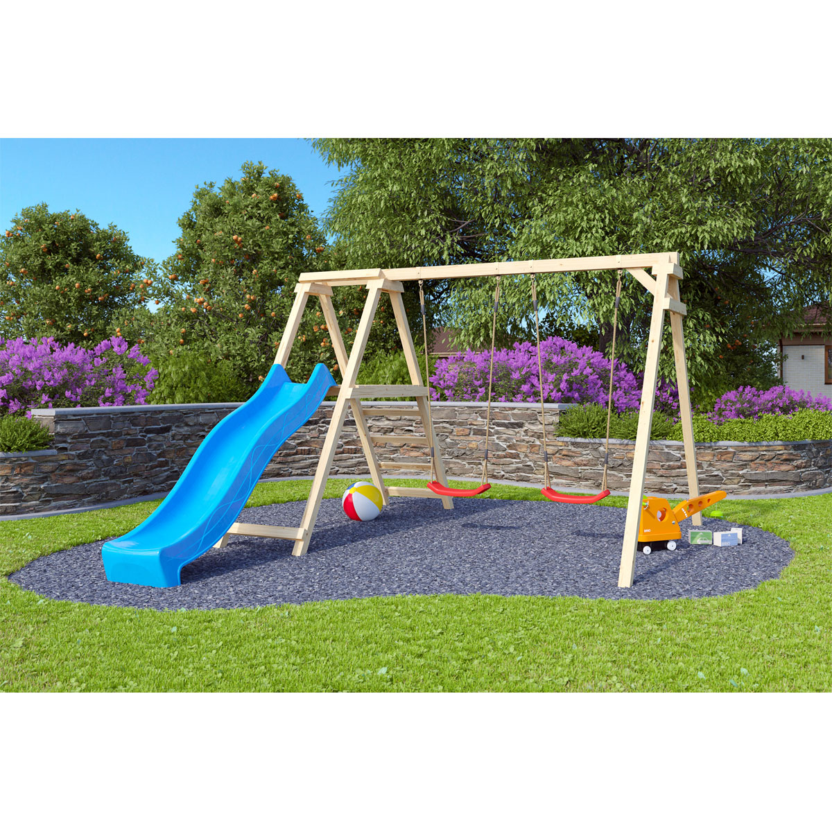 Karibu Doppelschaukel Felix mit Klettergerüst und Rutsche Bild 4