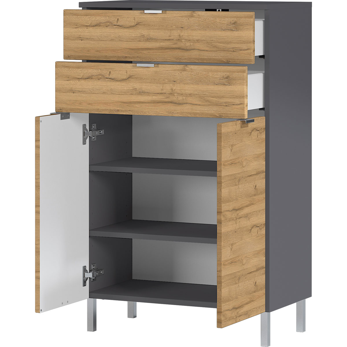Kommode Maureen mit 2 Schubkästen 60 x 97 x 34 cm graphit/Grandson-Eiche-Nachbildung Bild 2