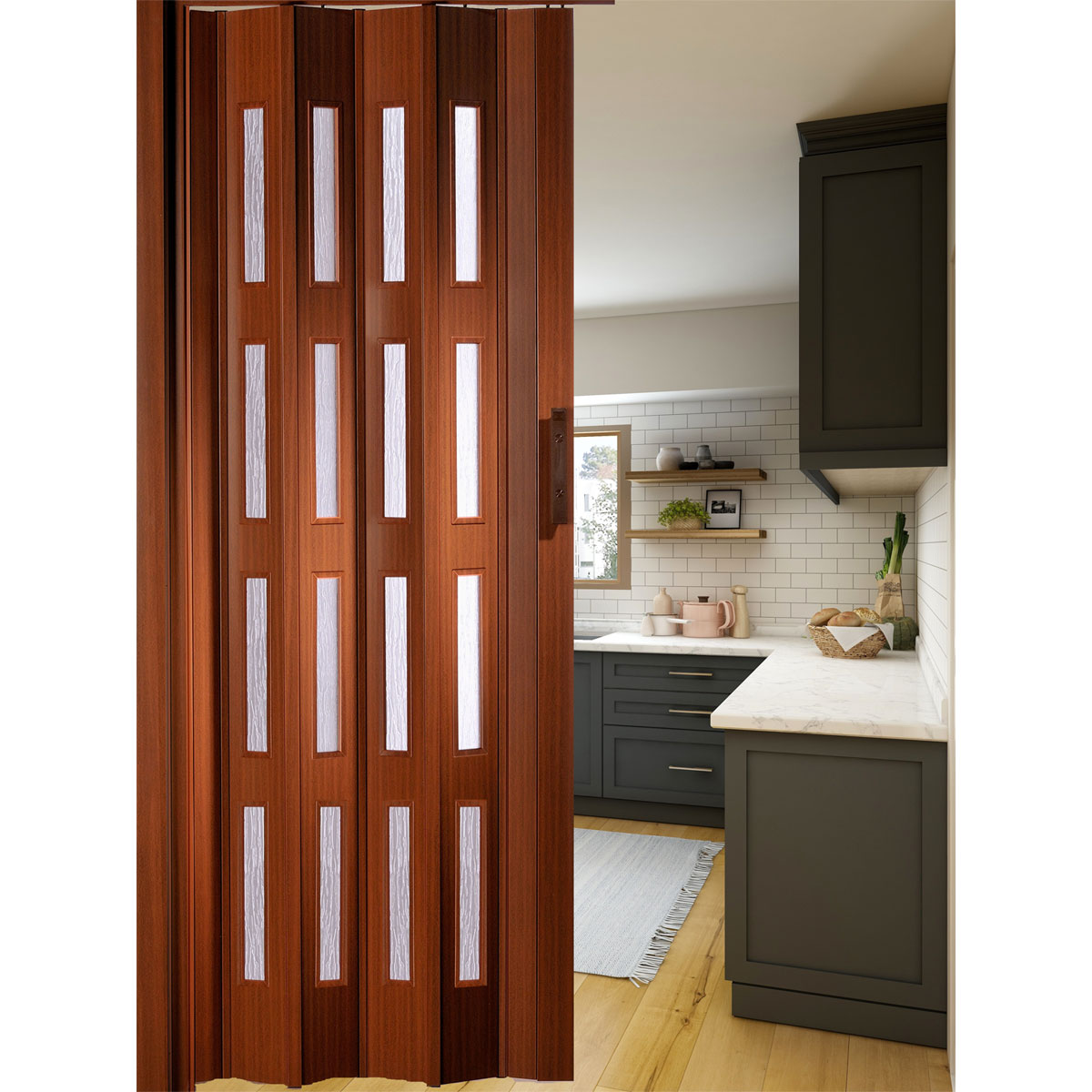 FORTE Kunststoff-Falttür Luciana B 88,5 x H 202 cm Mahagoni 4 Fenster Bild 5