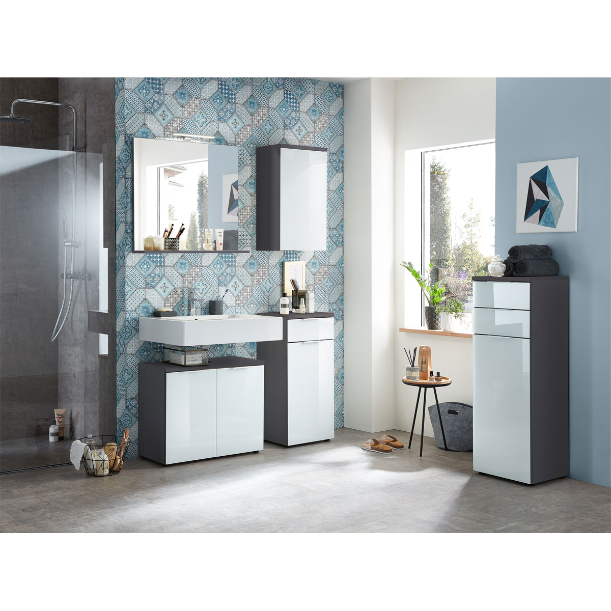 Unterschrank 39 x 86 x 34 cm graphit/weiß Bild 4