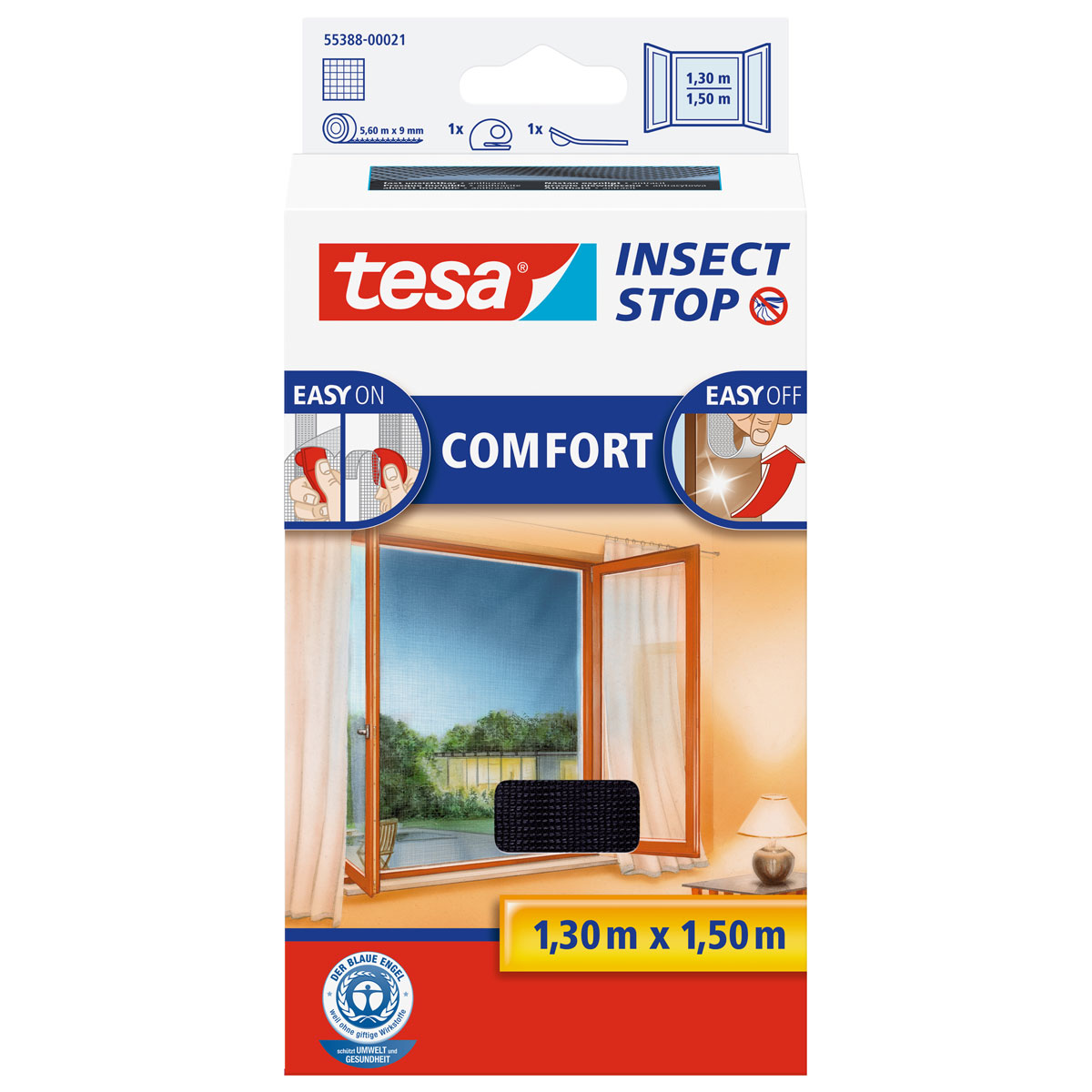 Tesa Fliegengitter Comfort 130 x 150 cm anthrazit für Fenster mit Klettband