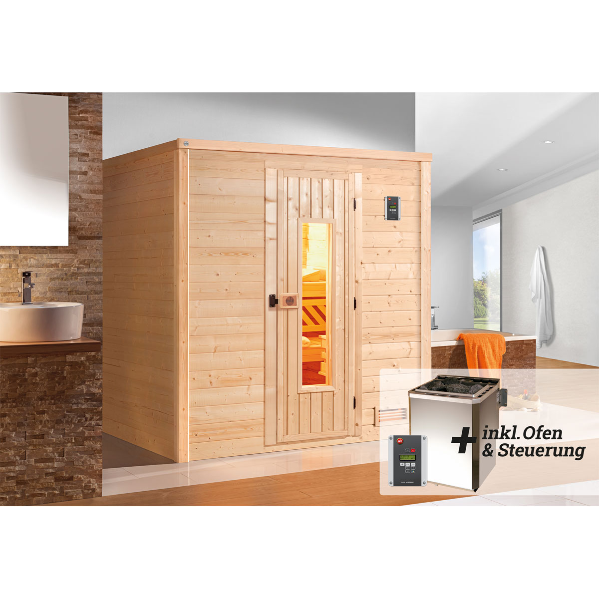 Weka  Premium Massivholz-Sauna Bergen Größe 1 Sparset 7,5 kW Bio S Bild 2