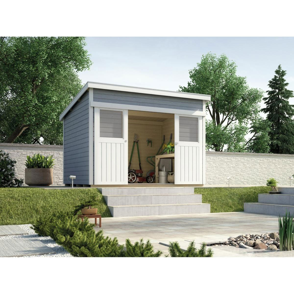 Weka Schiebetürhaus 225 Größe 1/2 315 x 249 x 238 cm grau Bild 1