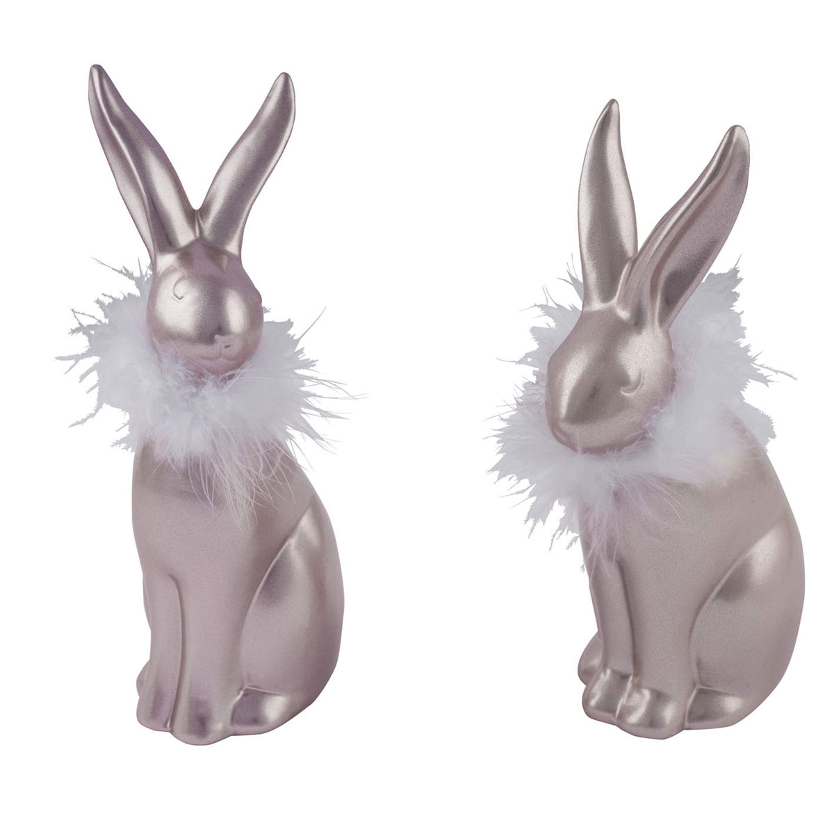 Keramikhase mit Federn 11 x 16,5 x 7,5 rosemetallic