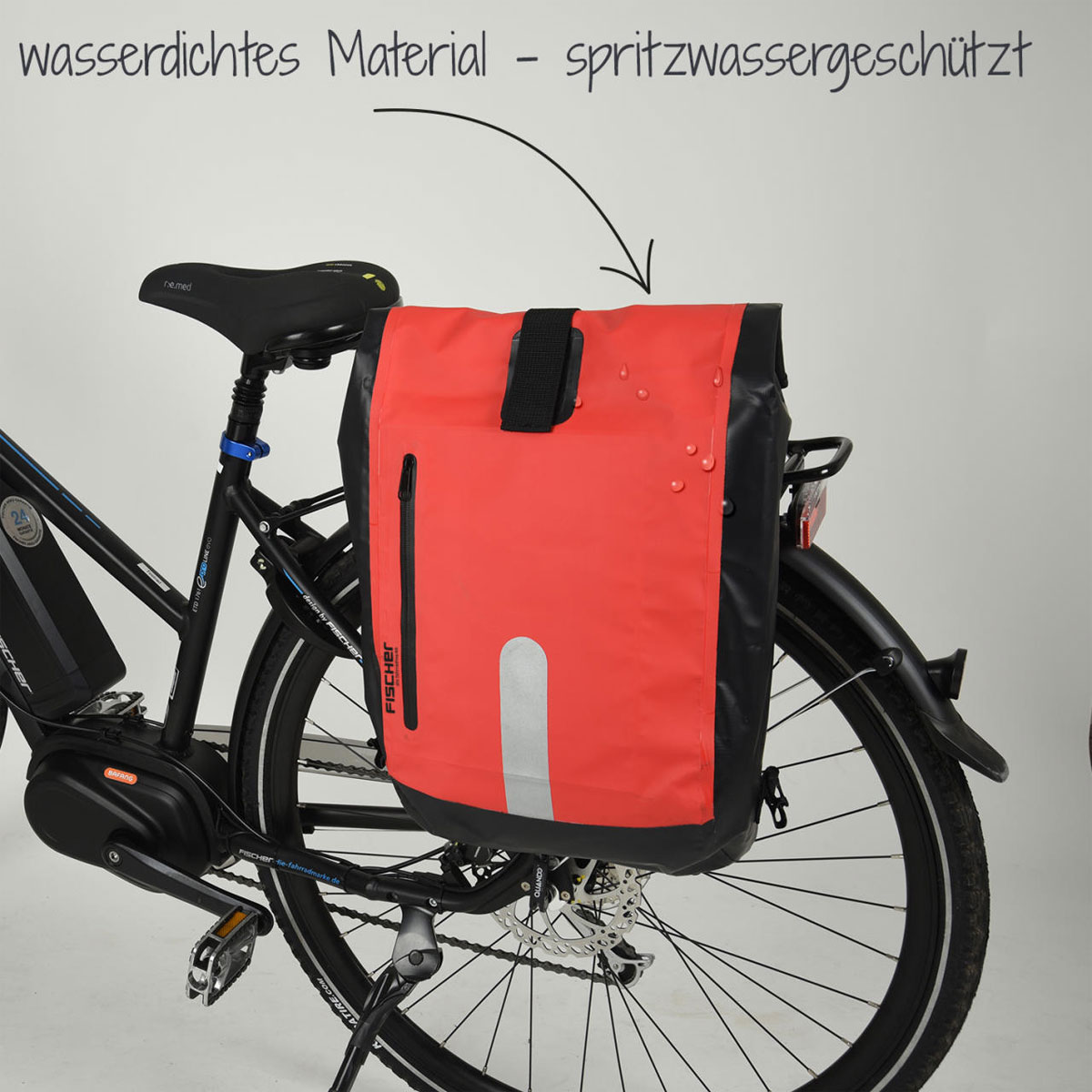 Fischer Bikes Gepäckträgertasche wasserdicht schwarz-rot Bild 2