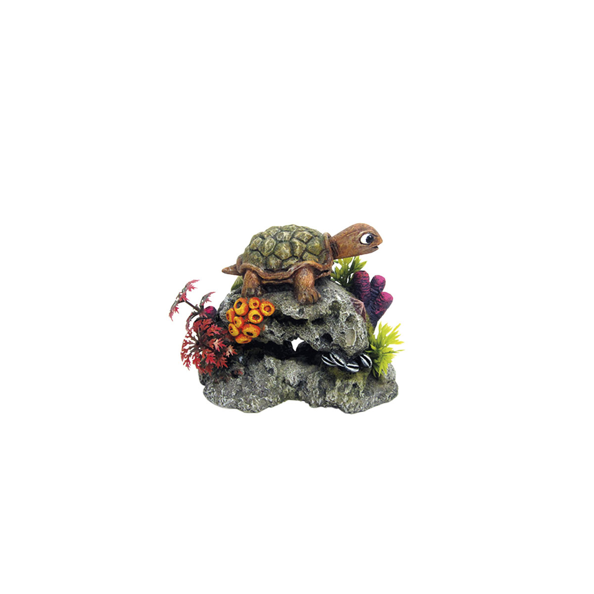 Aqua Ornaments Schildkroete auf Fels m.Pflanzen ca. 13,5x8,5x11cm
