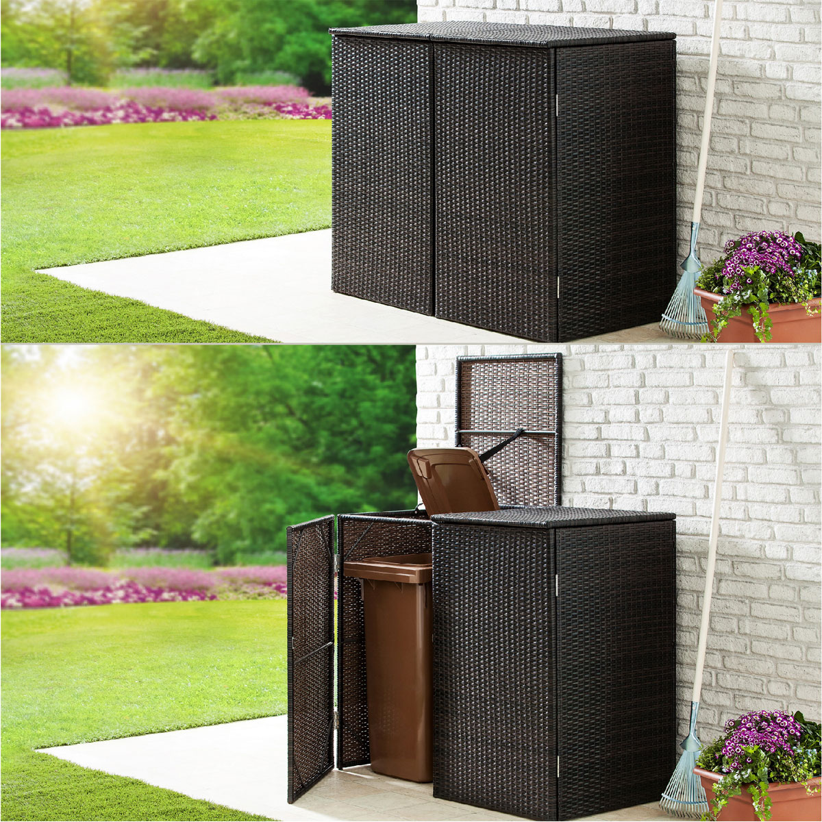 Green Yard Mülltonnenbox Mülltonnenverkleidung Mülltonnenabdeckung Polyrattan Bild 2