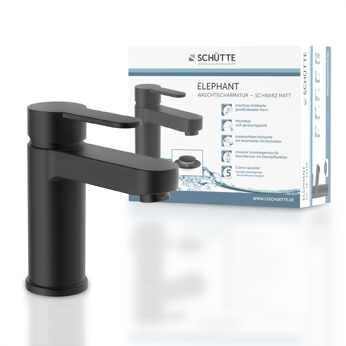 Schütte Waschtischarmatur Elephant schwarz-matt inkl Push-Open-Ventil Bild 4