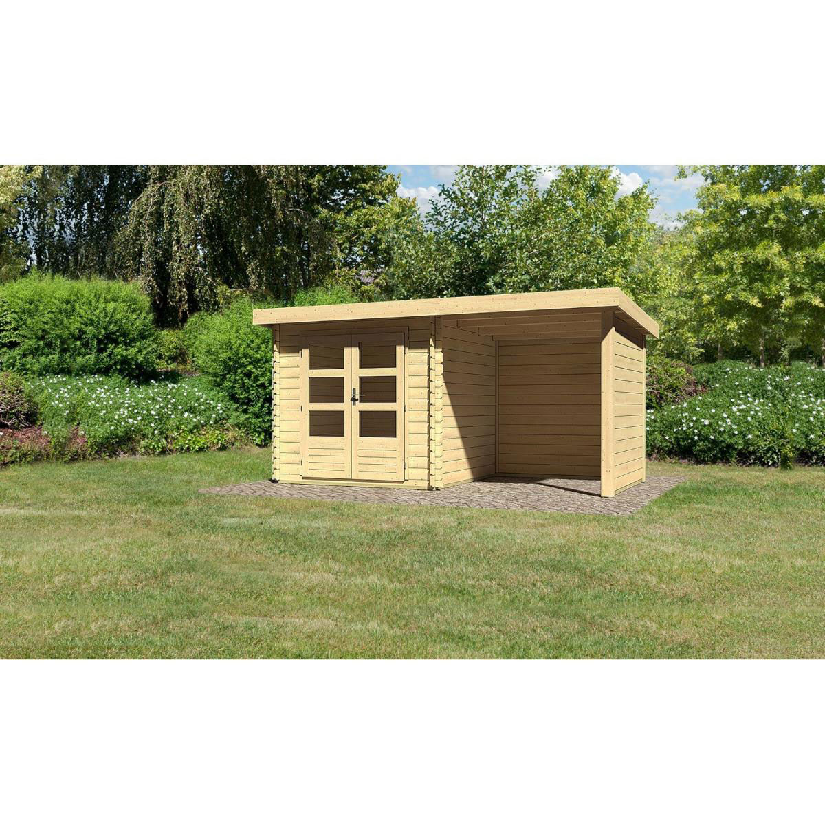 Karibu Gartenhaus Bastrup mit Schleppdach 200 cm und Seiten-/Rückwand naturbelassen 200 x 202 x 202 cm Bild 2