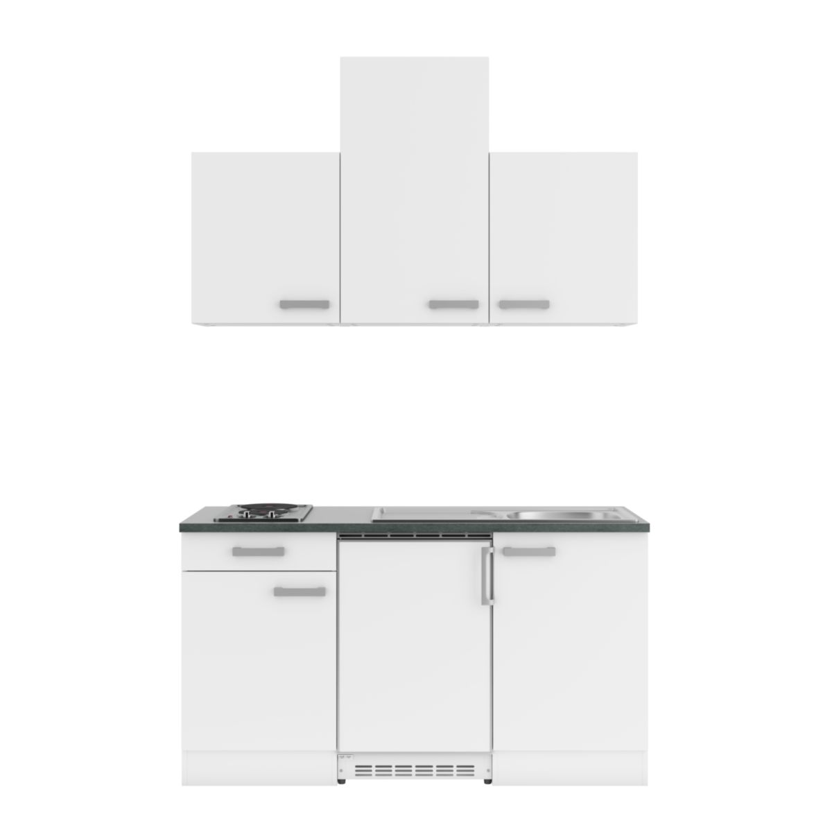 optifit Miniküche Oslo214 150 x 226,8 x 60 cm Feinstruktur Weiß Anthrazit Matt