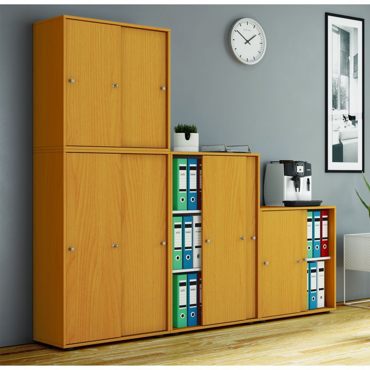 Büroschrank Lona L mit Schiebetüren Buche Bild 4