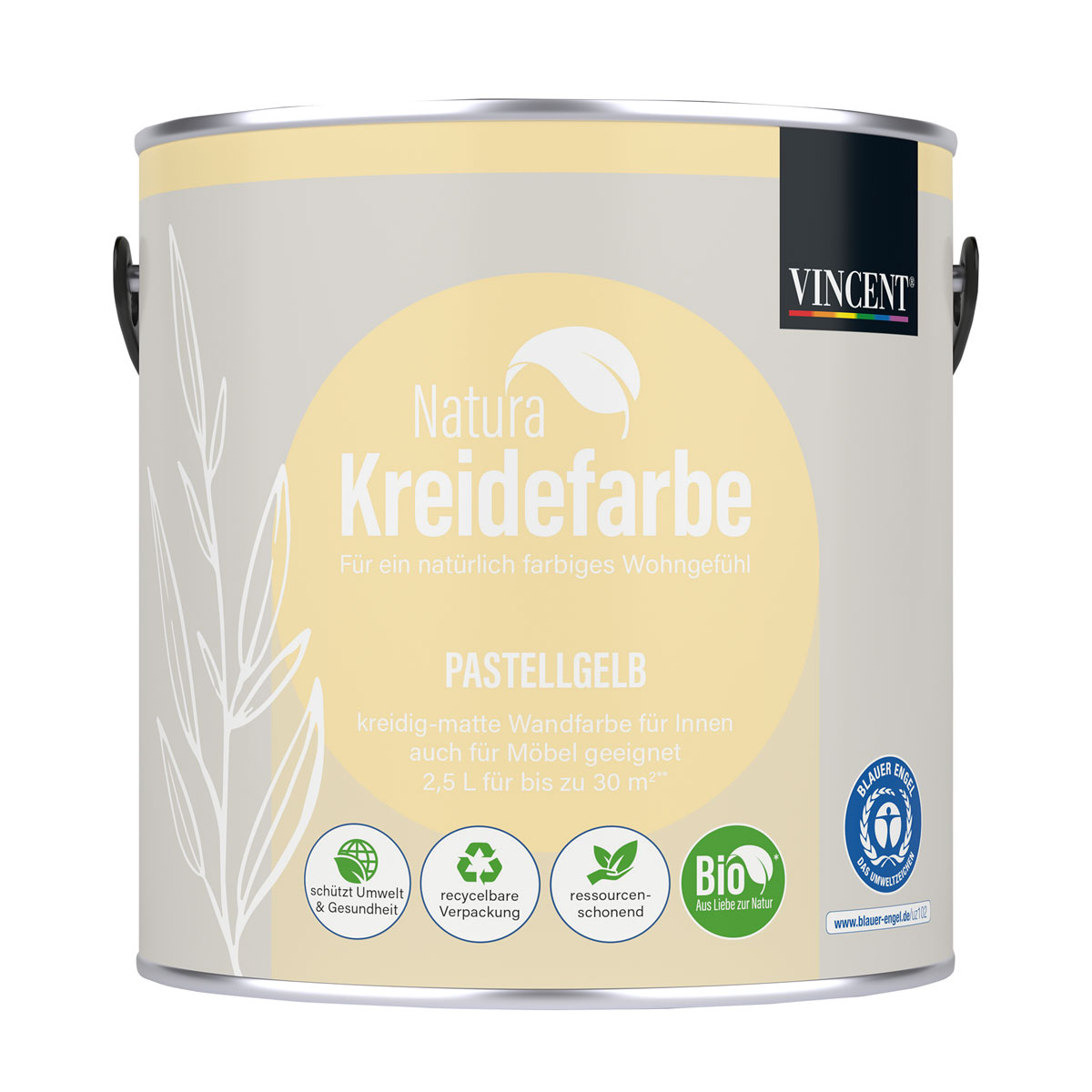 Vincent  Natura Kreidefarbe Pastellgelb matt 2,5 L