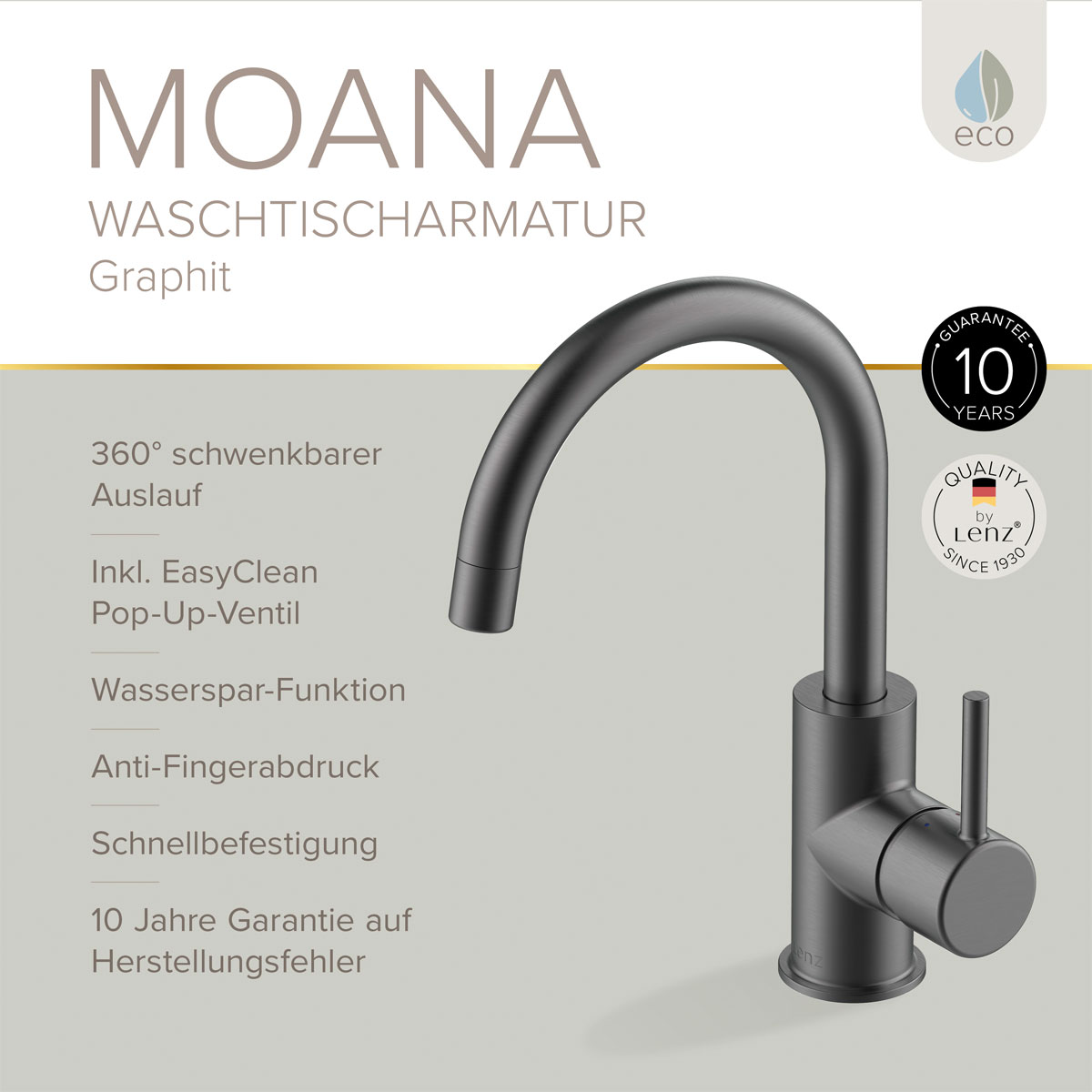 LENZ Waschtischarmatur Moana Easy-Clean Graphit Bild 3