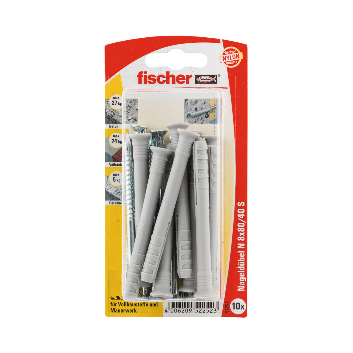 Fischer  Nageldübel N 8 x 80/40 mm mit Schraube 10 Stück
