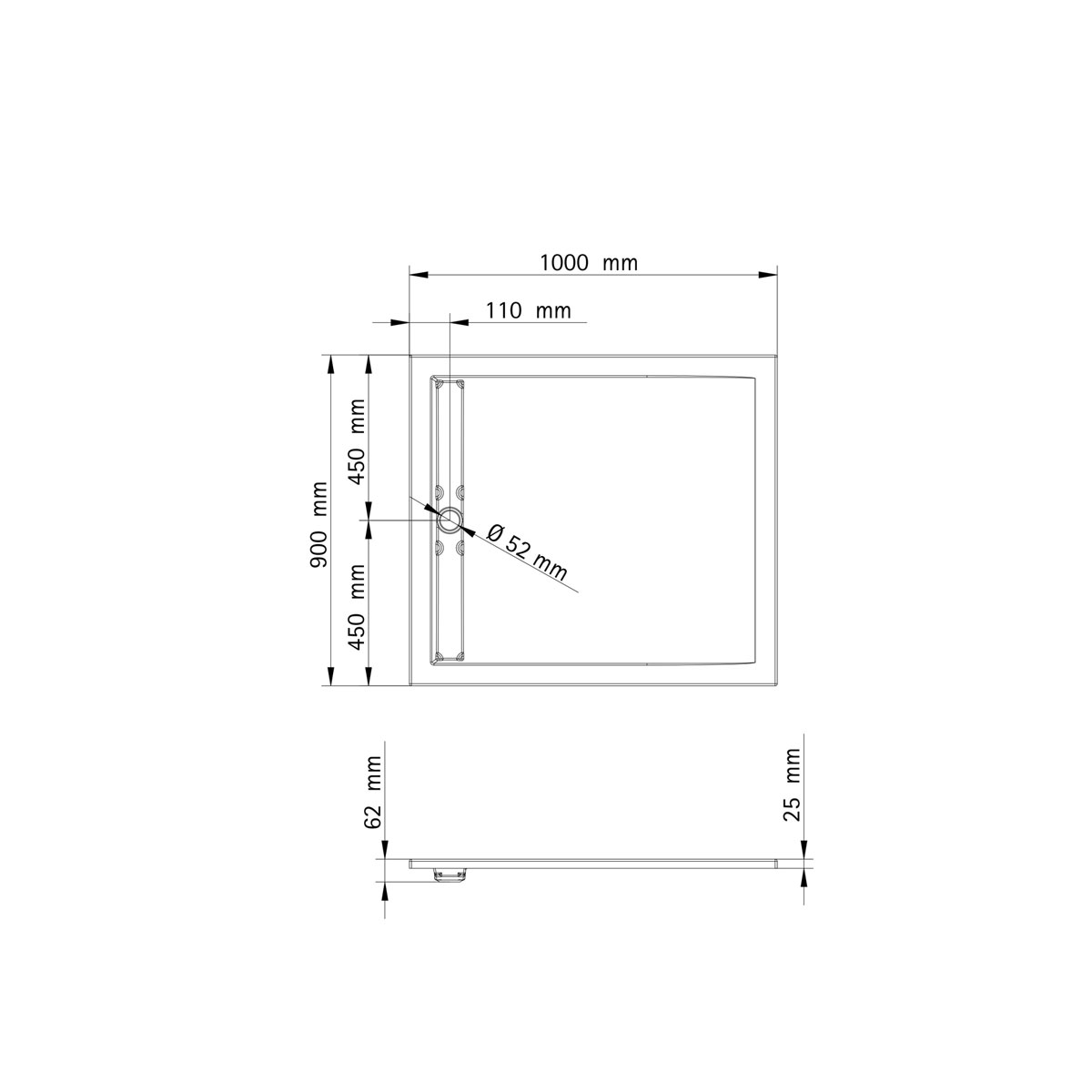 Schulte Duschwanne Rechteck extra flach Rinne 900 x 1000 mm Alpinweiß Bild 3