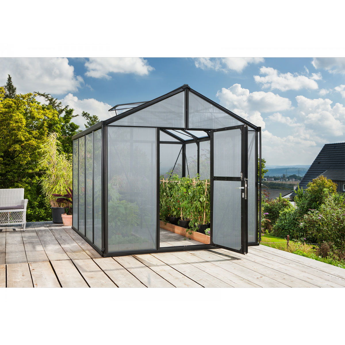 Vitavia Gewächshaus Zeus 8100 ESG 8,1m² 10 mm Hohlkammerplatte schwarz Bild 1