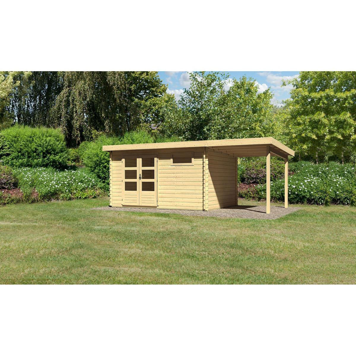 Karibu Gartenhaus Bastrup mit Schleppdach 200 cm naturbelassen 387 x 297 x 222 cm Bild 1