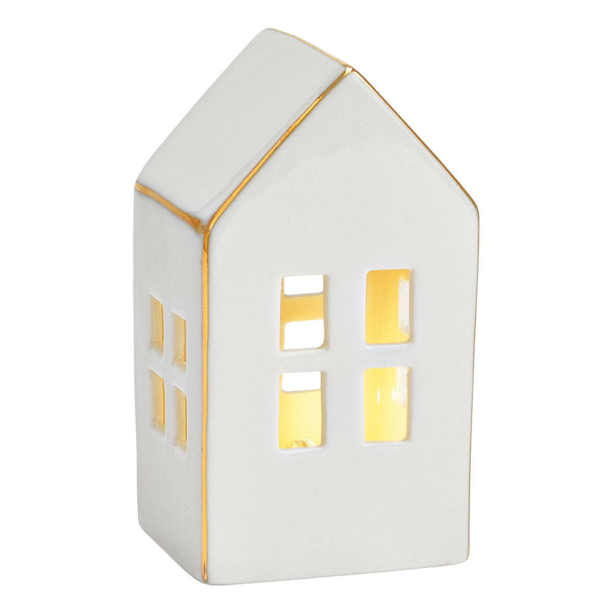 Haus mit LED aus Porzellan weiß 6 x 10 x 5 cm