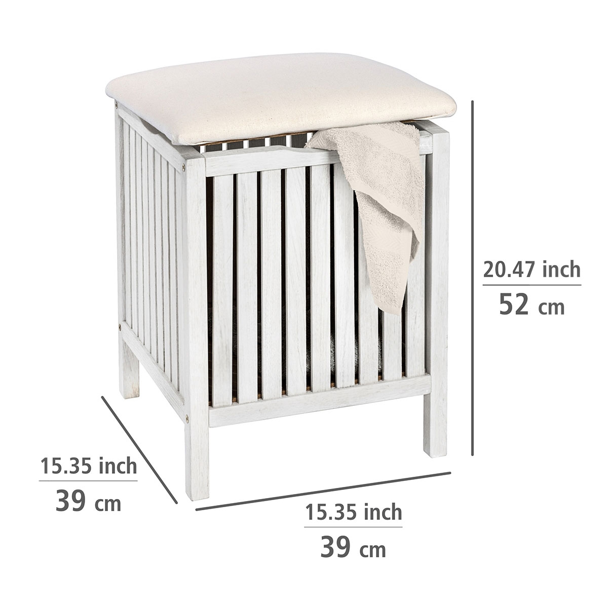 Wenko  Hocker Norway Weiß mit Wäschesammler Badhocker massives Walnussholz Bild 5