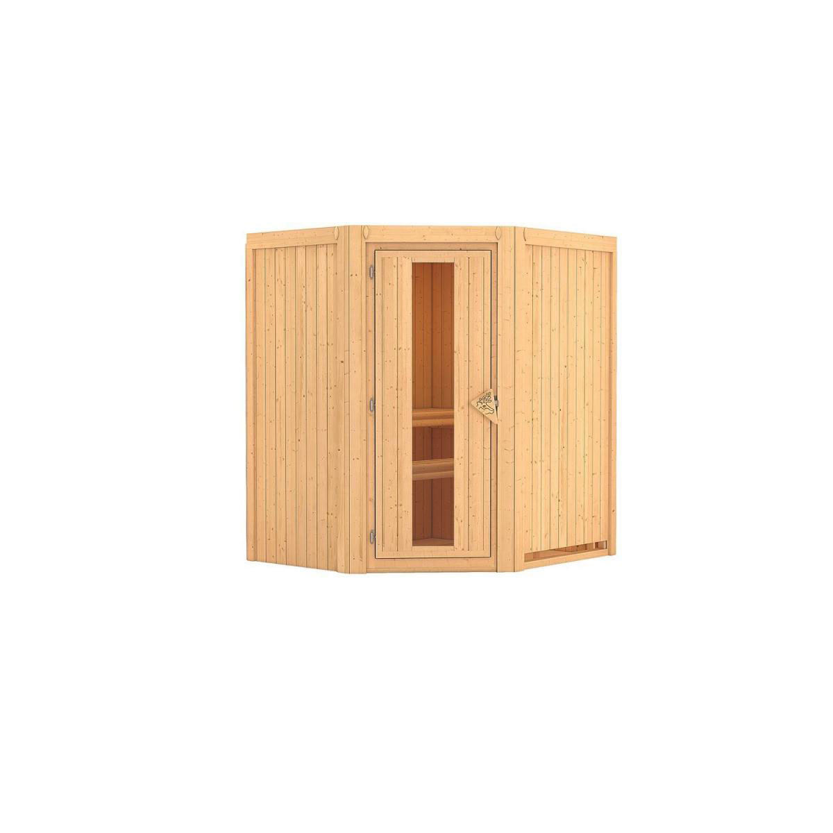 Karibu Sauna Tonja Eckeinstieg ohne Ofen kein Kranz Klarglas-Tür Bild 1