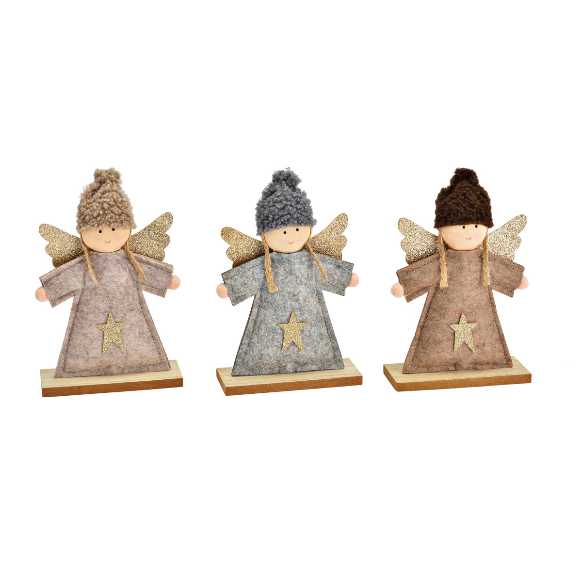 Aufsteller Schutzengel aus Filz auf Holz Sockel Braun 3-fach 13 x 20 x 5 cm