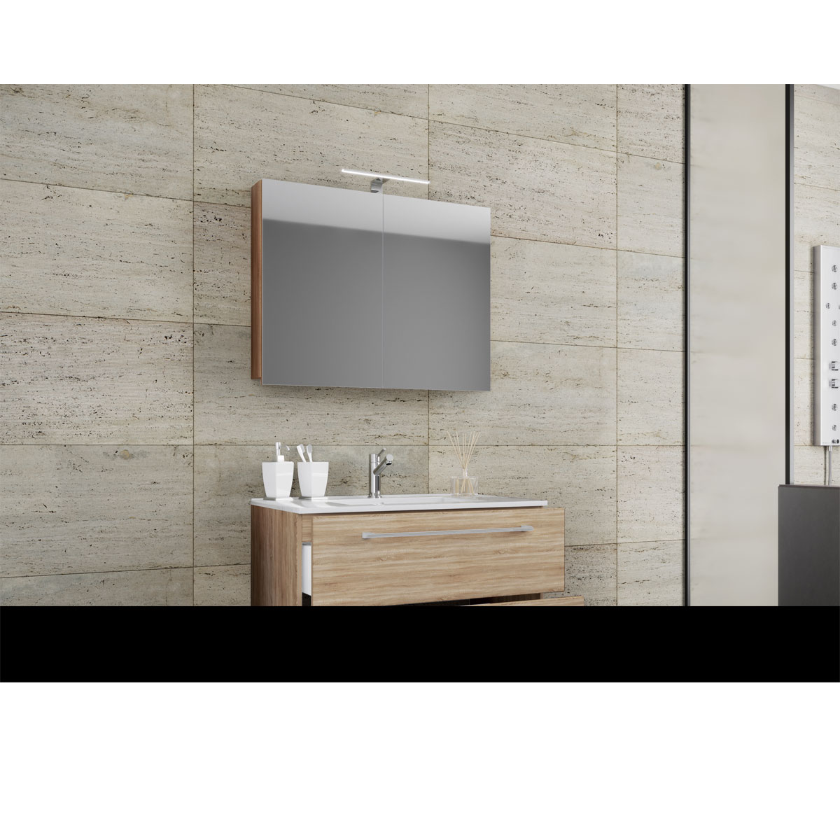 Waschplatz 80 cm 3-teilig 2 Schubfächer mit Spiegelschrank Sonoma-Eiche Bild 3