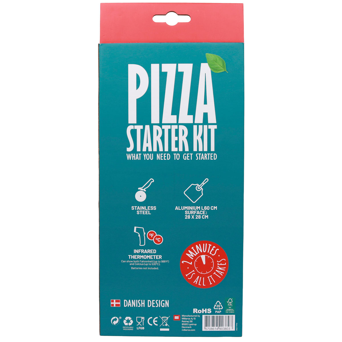 COZZE Pizza Starter Set 3-teilig Spaten Thermometer und Pizzaschneider Bild 2