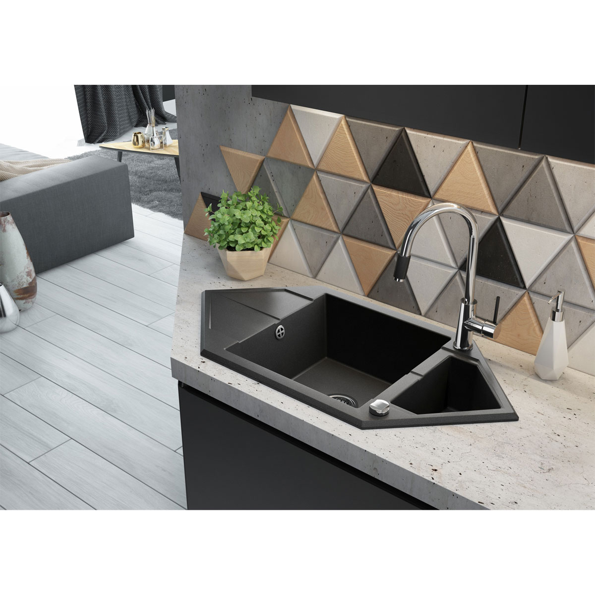 deante  Spültischarmatur ASTER schwarz/ chrom Bild 2